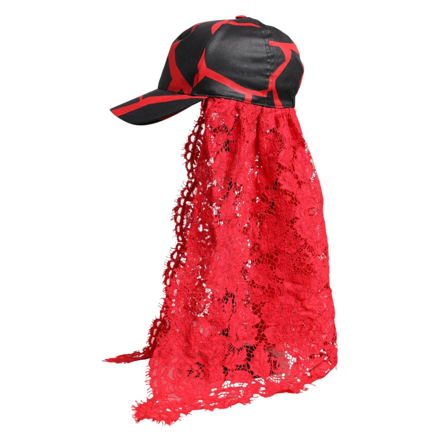 Dolce & Gabbana Red Black Lace Tulle Cotton Baseball Cap HAT9801-57