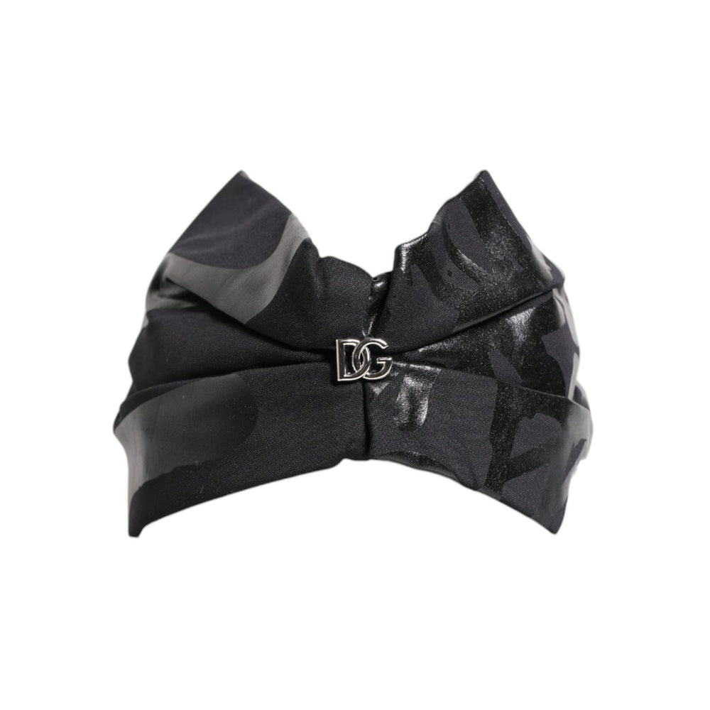 Dolce & Gabbana Black Nylon Stretch DG Logo Head Band Hat Box51