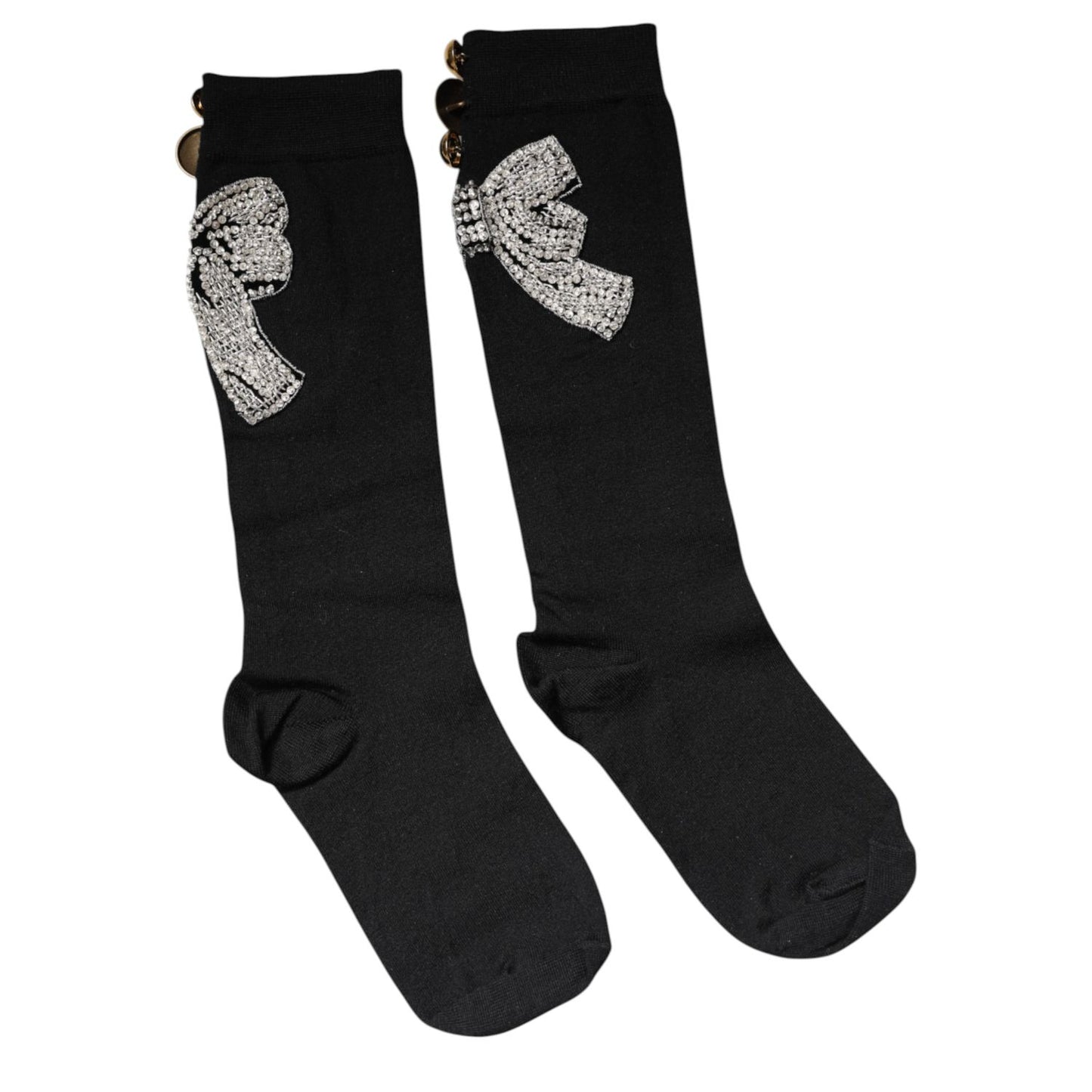Dolce & Gabbana Black Knit Floral Crystal Embellishment Socks SCS2164-S