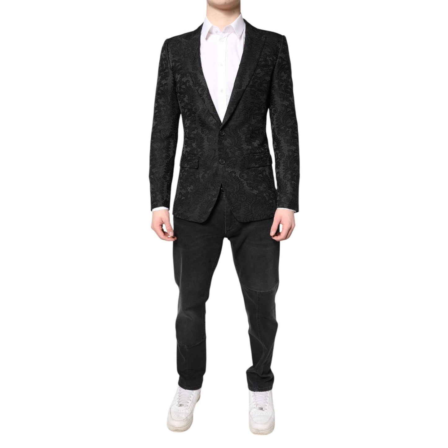 Dolce & Gabbana Black Floral Jacquard Coat Jacket Blazer JKT4127-46