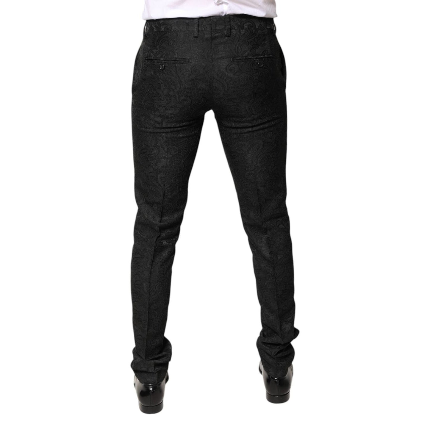Dolce & Gabbana Black Floral Jacquard Mid Waist Dress Pants PAN76213-46