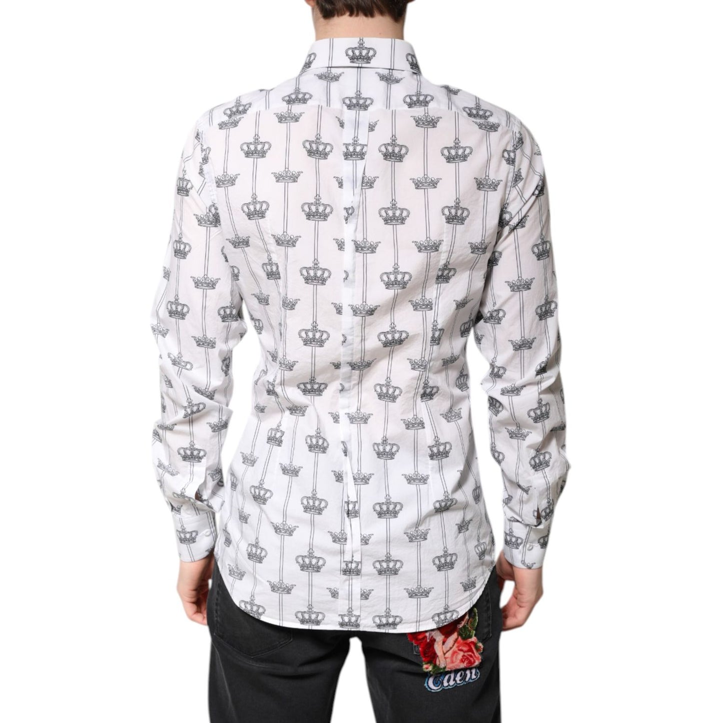 Dolce & Gabbana White Crown Cotton GOLD Formal Dress Shirt