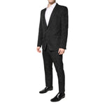 Dolce & Gabbana Black Polyester Floral Jacquard 2 Piece Suit KOS2304-52