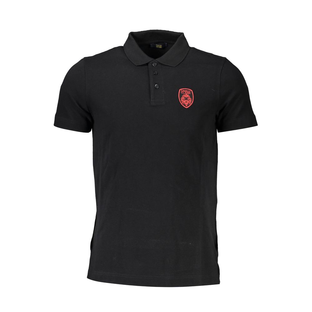 Cavalli Class Black Cotton Men Polo Shirt Cavalli Class Black