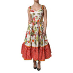 Dolce & Gabbana White Vegetables Sleeveless A-line Midi Dress