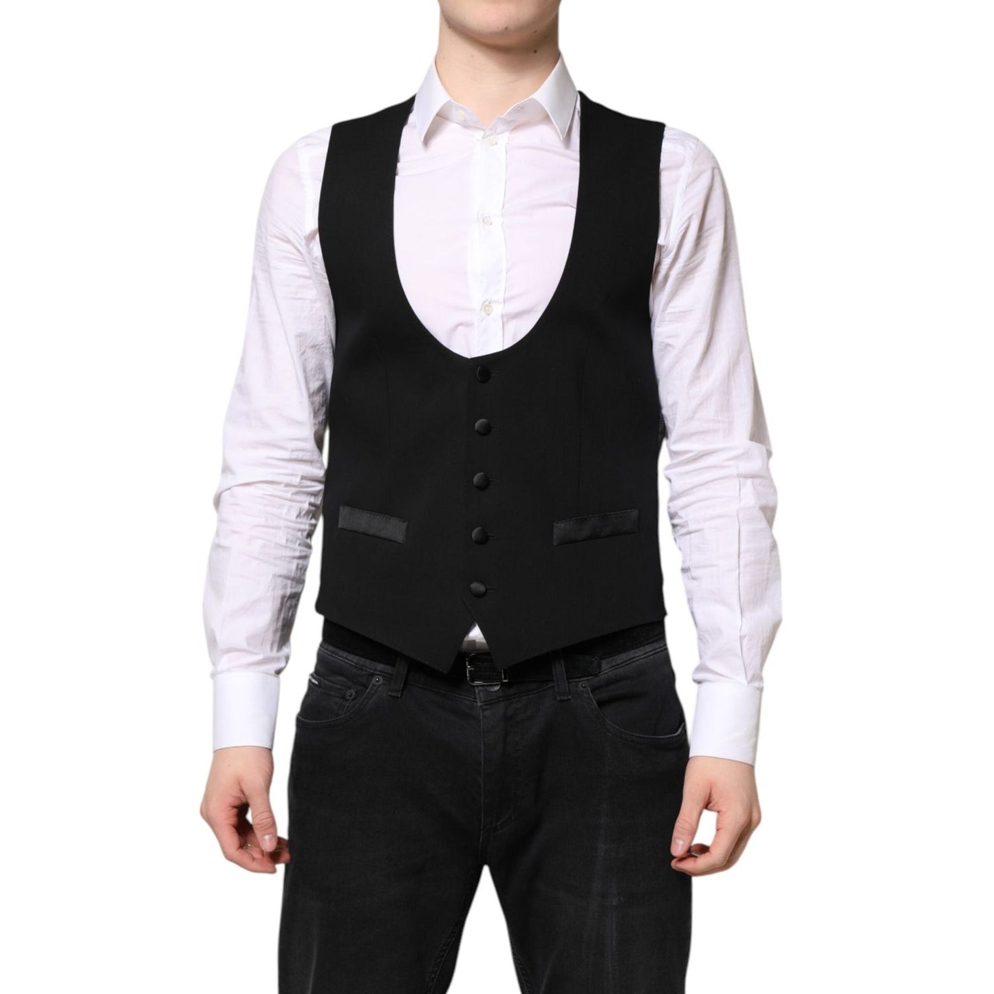 Dolce & Gabbana Black Wool Waistcoat Dress Formal Vest TSH87203-46