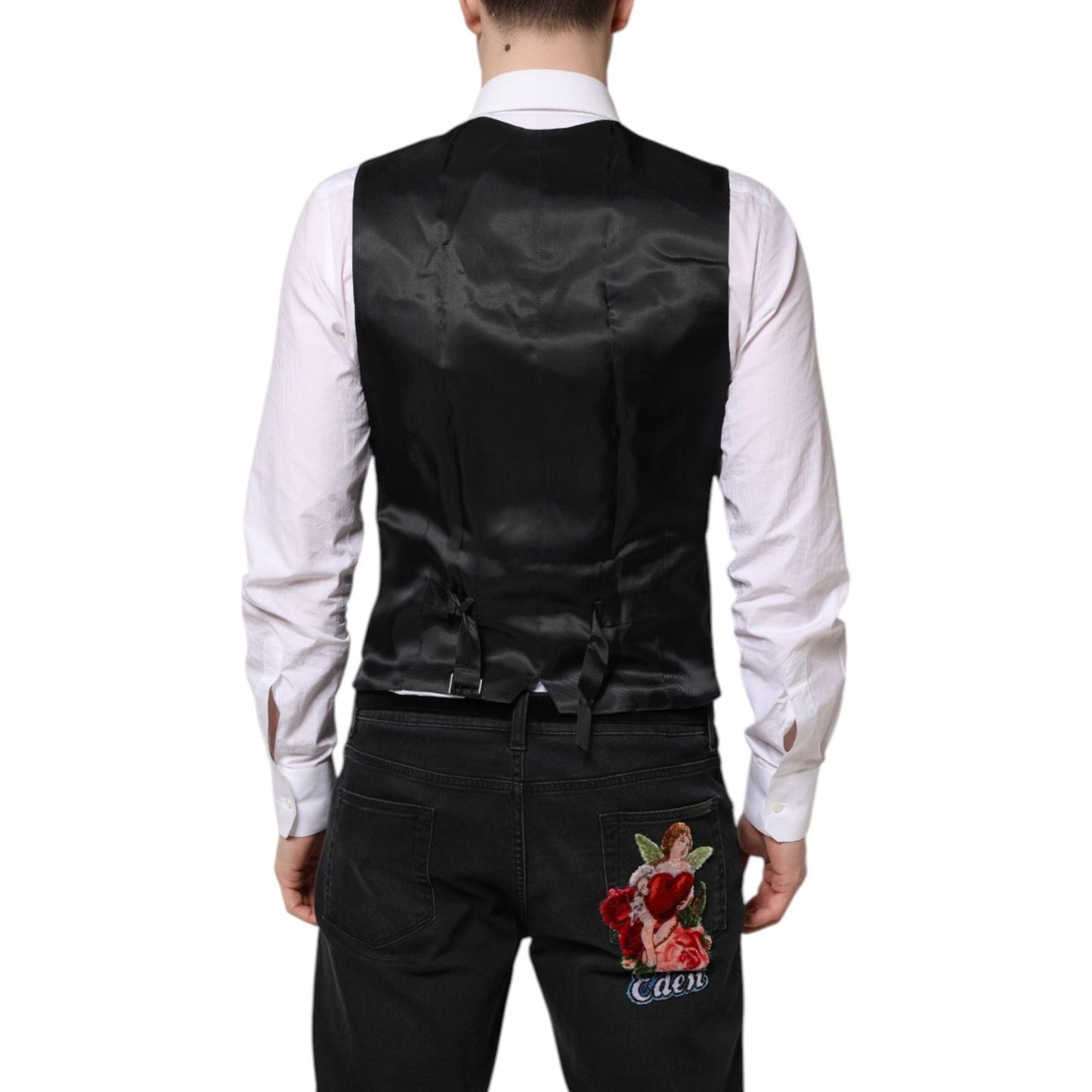 Dolce & Gabbana Black Wool Waistcoat Dress Formal Vest TSH878450-48