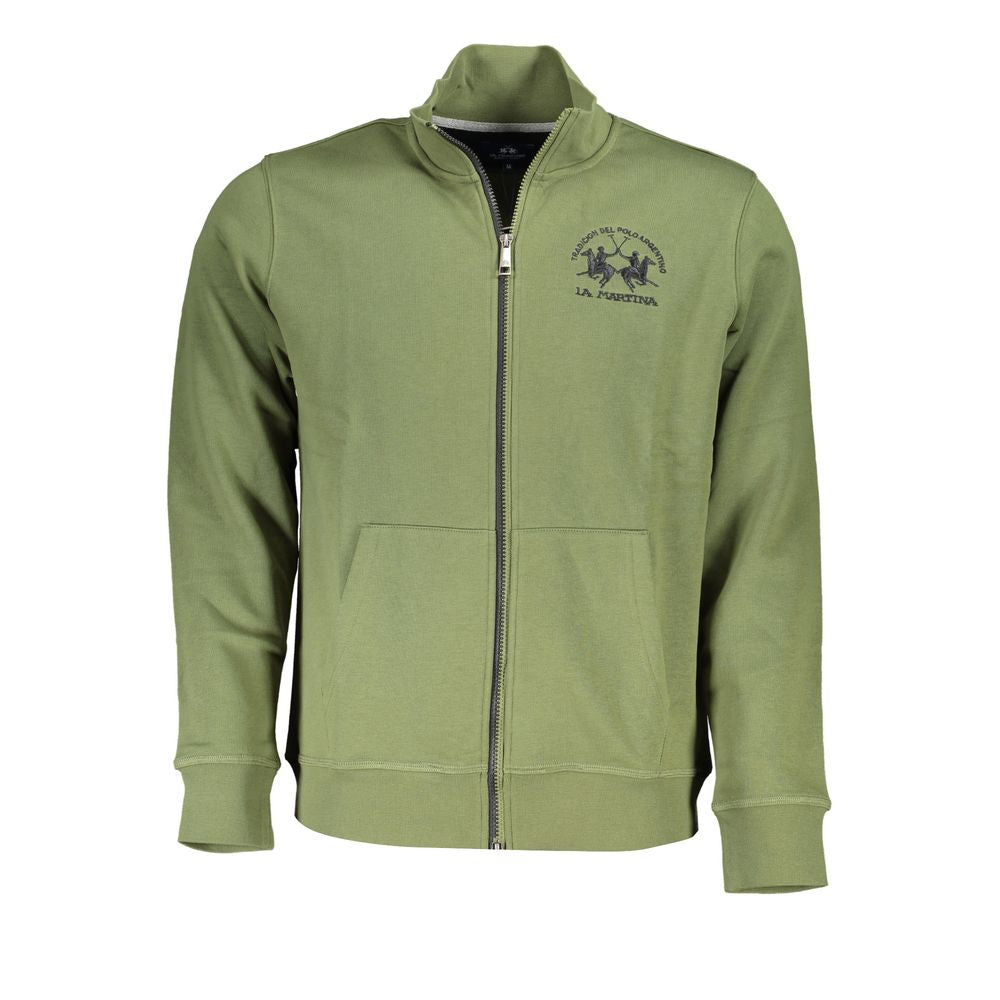 La Martina Classic Green Zippered Fleece Sweatshirt LA-23030-M