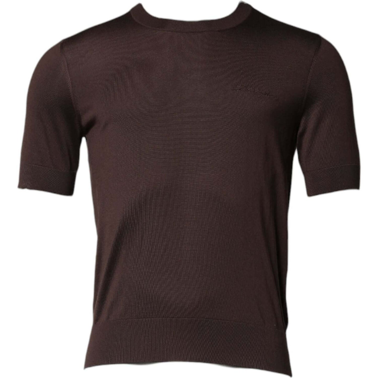 Dolce & Gabbana Brown Silk Logo Embroidery Crew Neck T-shirt