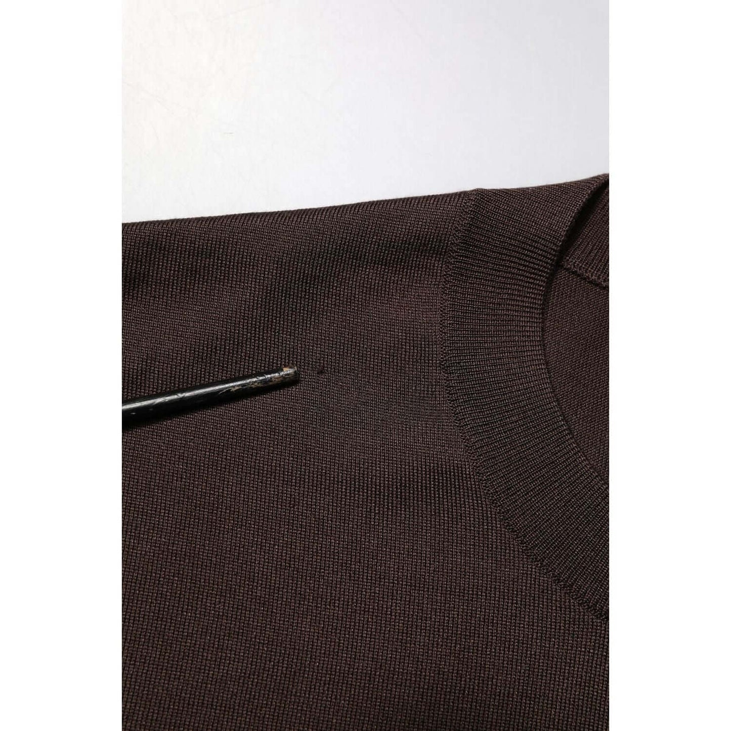 Dolce & Gabbana Brown Silk Logo Embroidery Crew Neck T-shirt