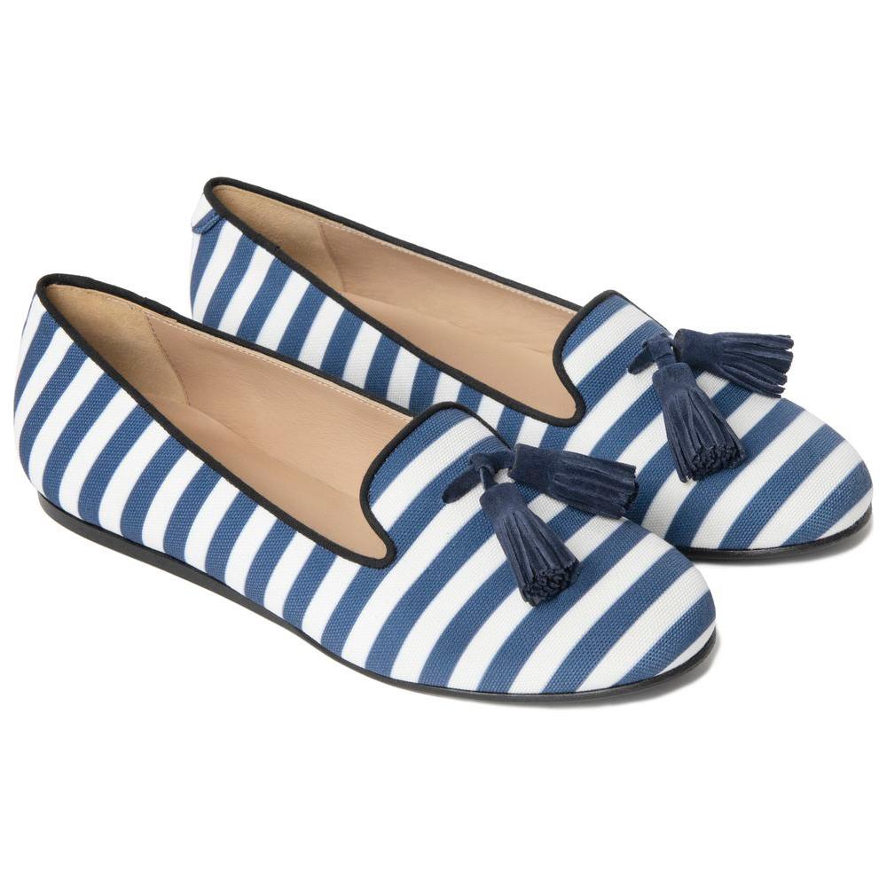 Charles Philip Blue Cotton Flat Shoe