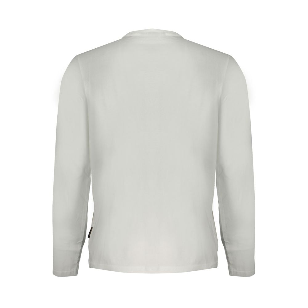 Napapijri White Cotton T-Shirt long sleeve back view, regular fit crew neck with logo embroidery.
