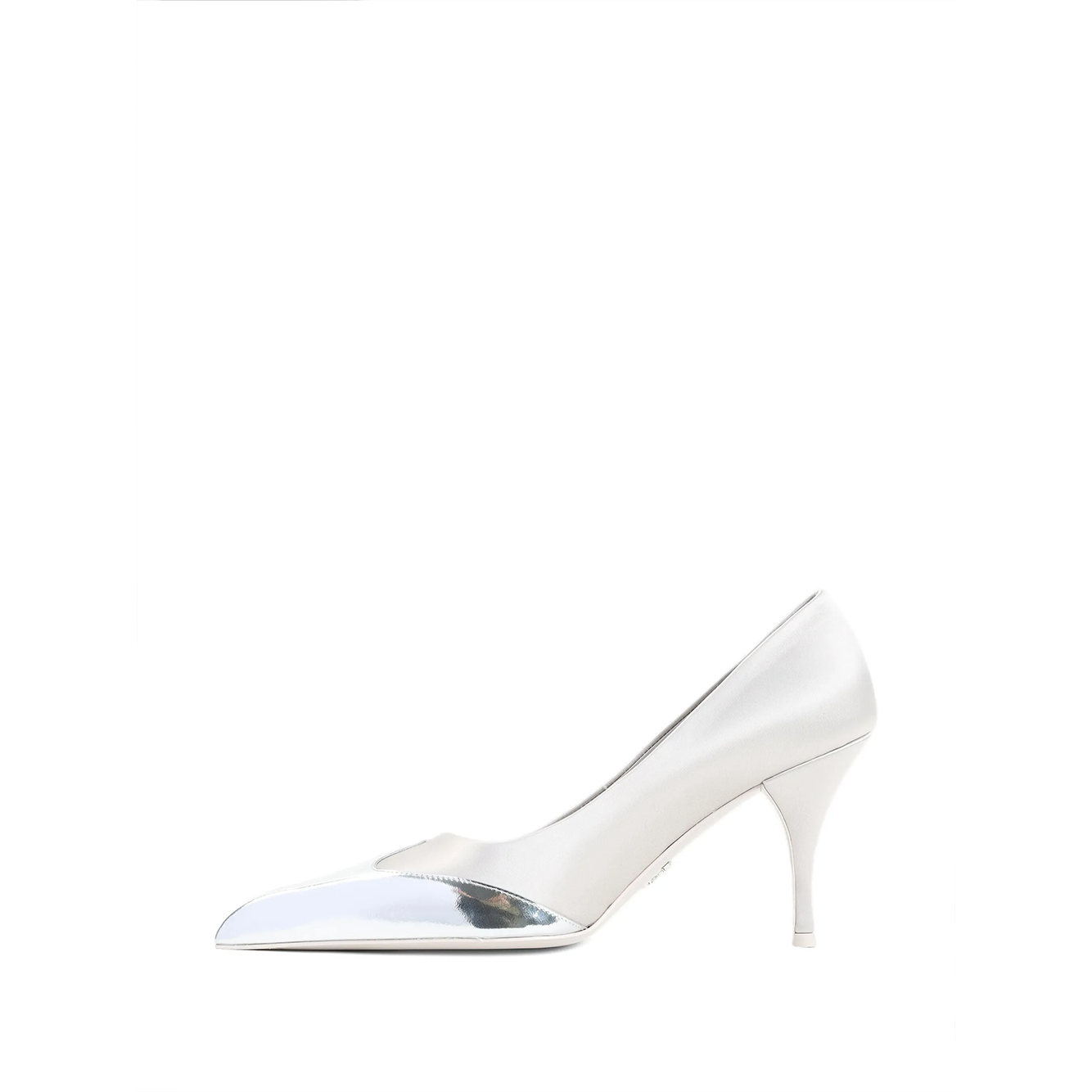 Prada Satin And Metallic Silver Leather Pumps
