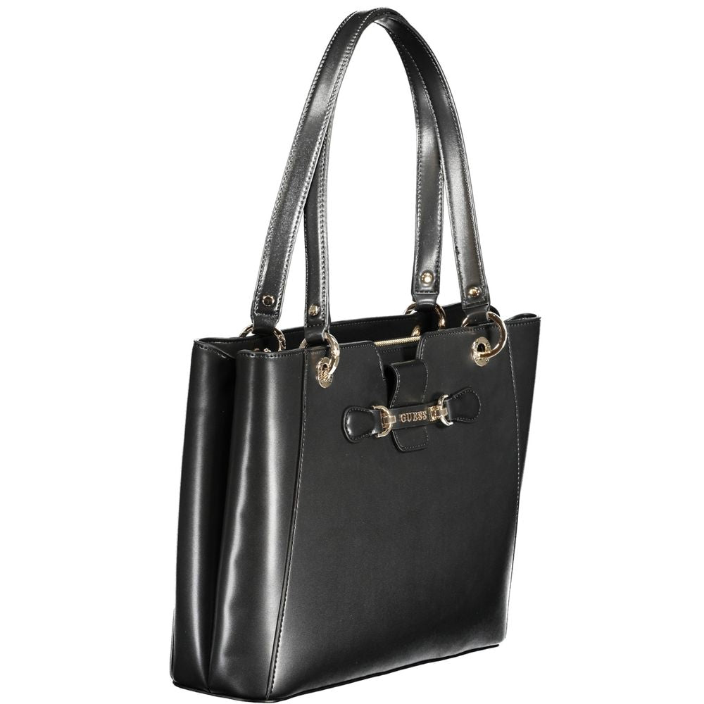 Guess Jeans Black Polyethylene Handbag with dual shoulder handles, two compartments, internal pocket, and contrasting details.