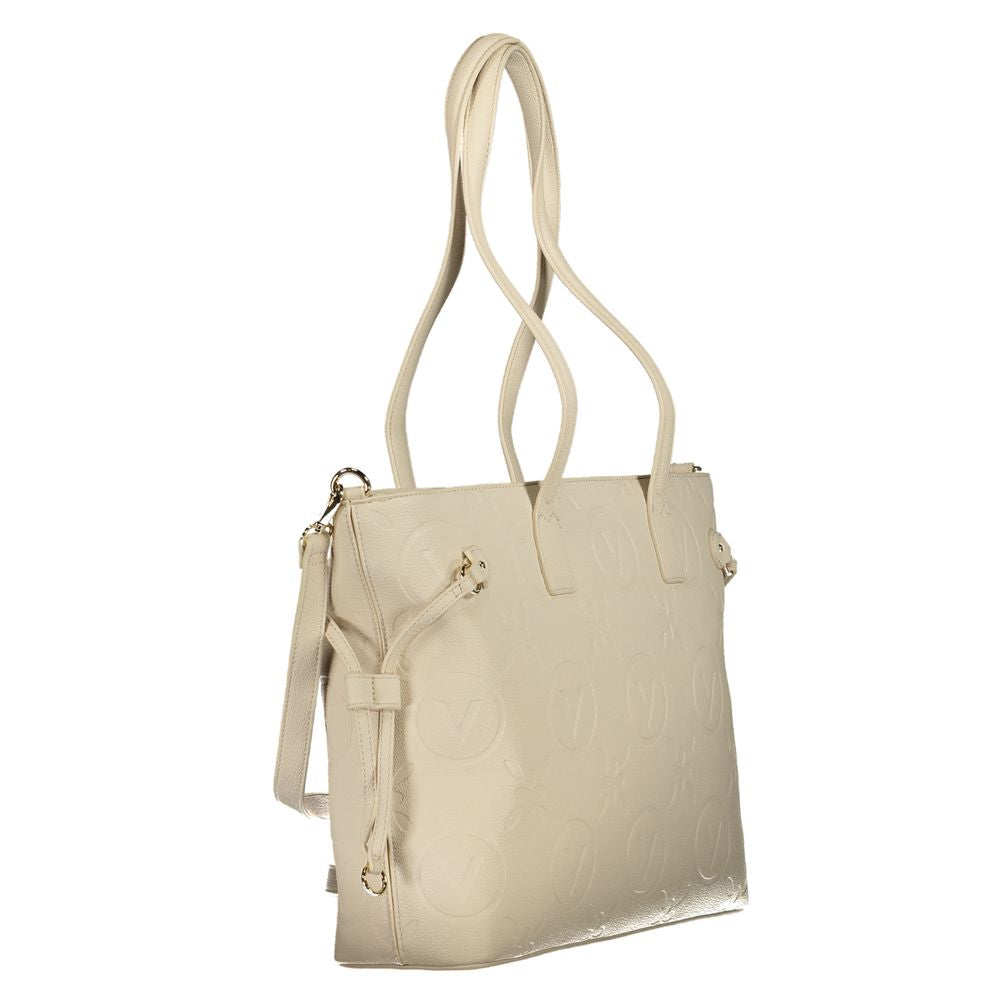 Mario Valentino Beige Polyethylene Handbag with dual shoulder handles and straps, logo design, and zip closure.