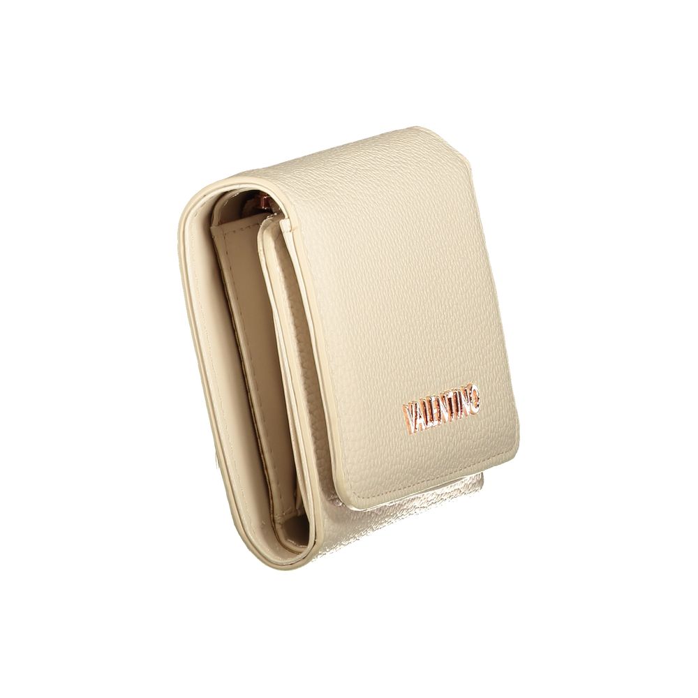 Mario Valentino Beige Polyethylene Wallet with logo, triple compartment, card spaces, and zip closure.