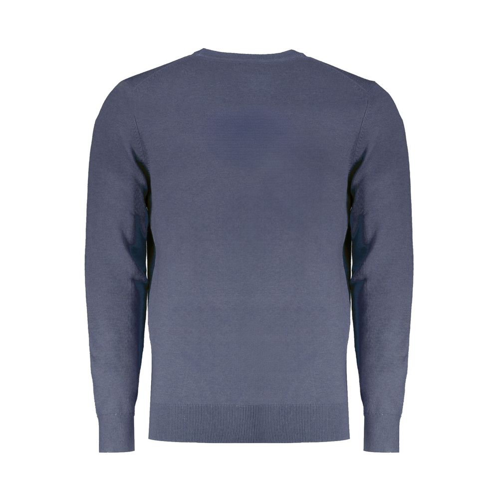 Back view of Norway 1963 Blue Wool Men Sweater showcasing elegant craftsmanship and luxurious material.