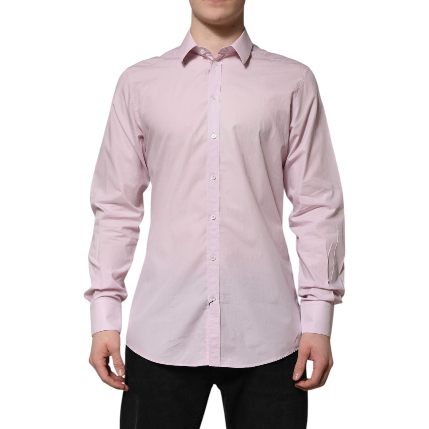 Dolce & Gabbana Pink Cotton GOLD Long Sleeves Dress Shirt