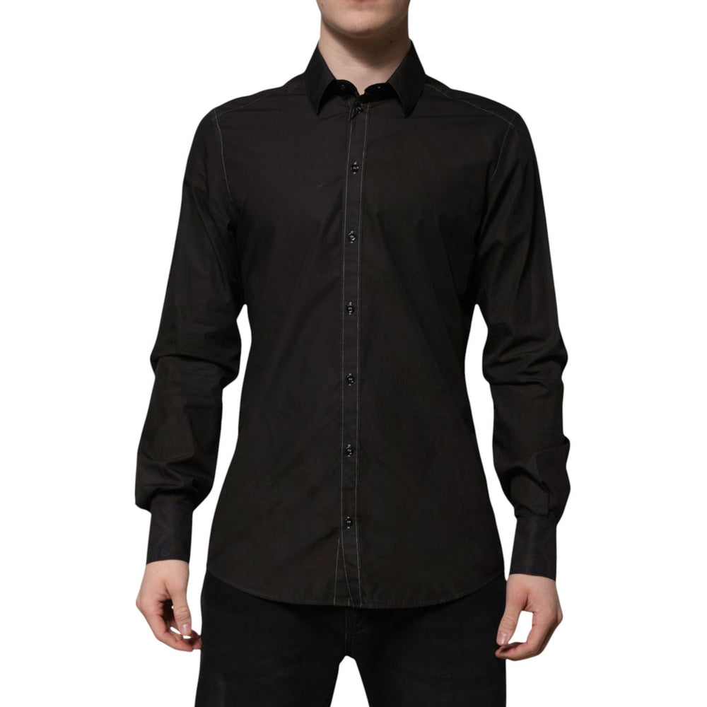 Dolce & Gabbana Black Cotton Jacquard GOLD Collar Dress Shirt TSH906949-41