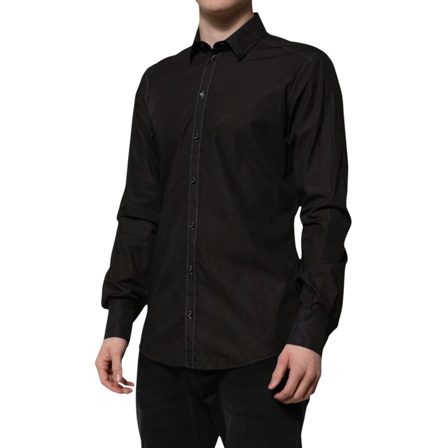 Dolce & Gabbana Black Cotton Jacquard GOLD Collar Dress Shirt TSH906949-41