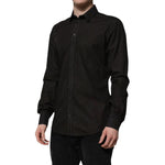Dolce & Gabbana Black Cotton Jacquard GOLD Collar Dress Shirt TSH906949-41