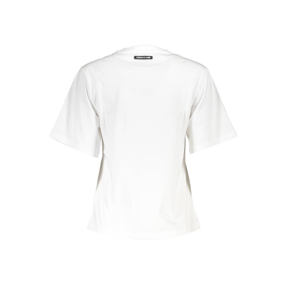 Back view of Cavalli Class White Cotton Women T-Shirt showing the regular fit and cotton fabric.