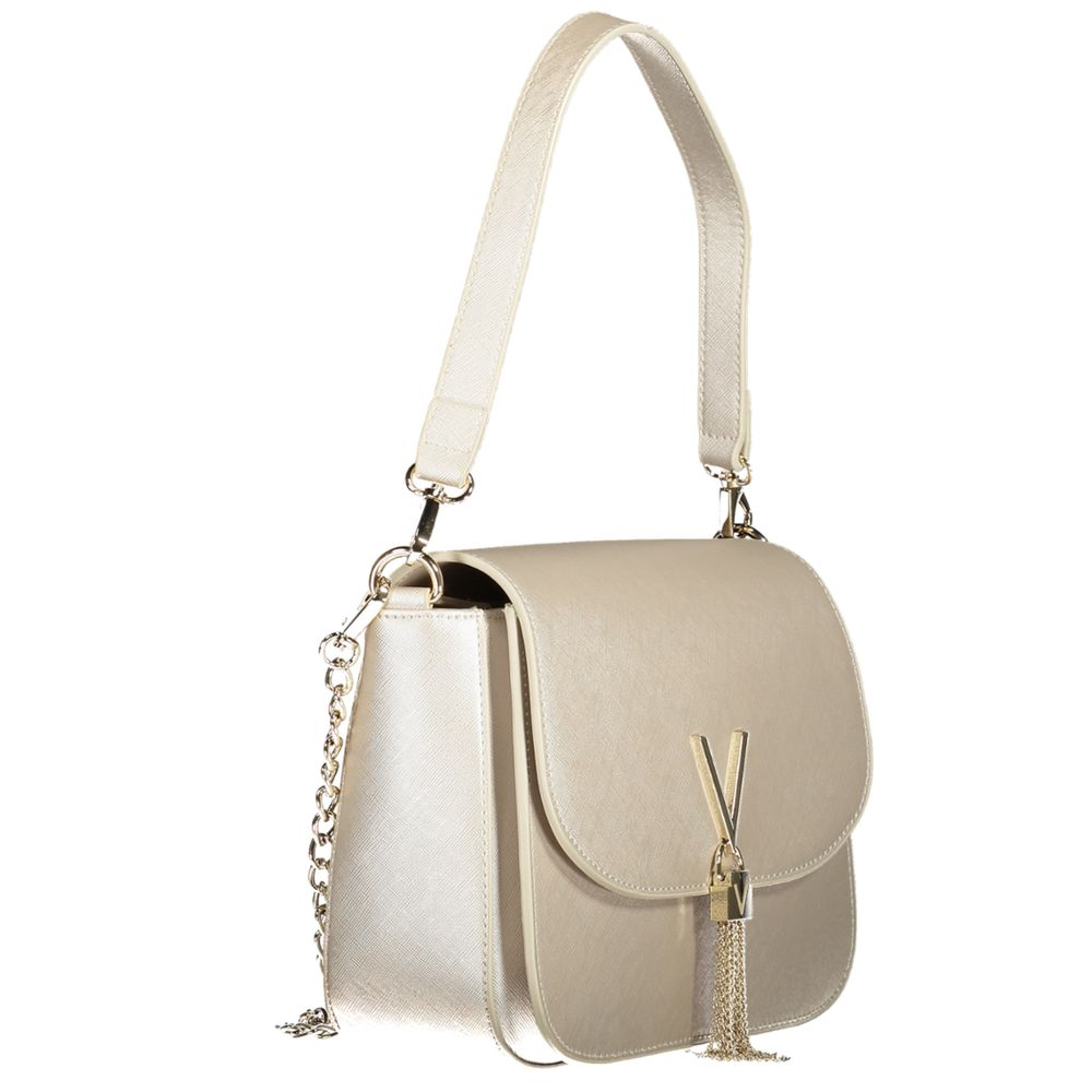Alt Tag: Mario Valentino Gray Polyethylene Handbag with removable handles, contrasting details, and logo, featuring multiple pockets and closures.