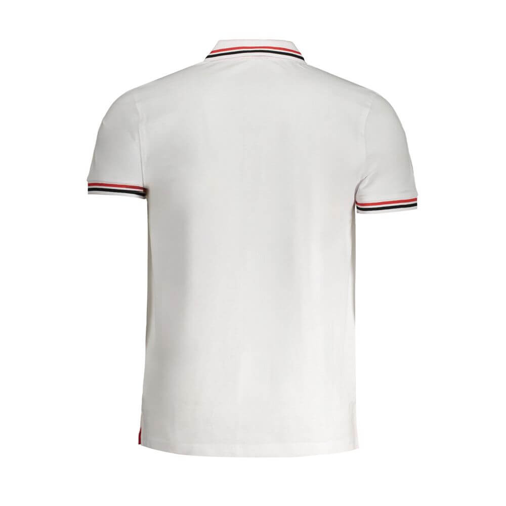 Back view of Cavalli Class White Cotton Polo Shirt with contrast details and logo embroidery