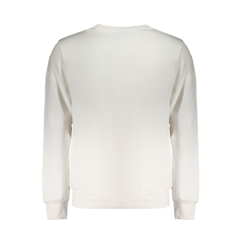 Back view of North Sails White Cotton Men Sweater with crew neck design, showcasing elegant brushed cotton texture.