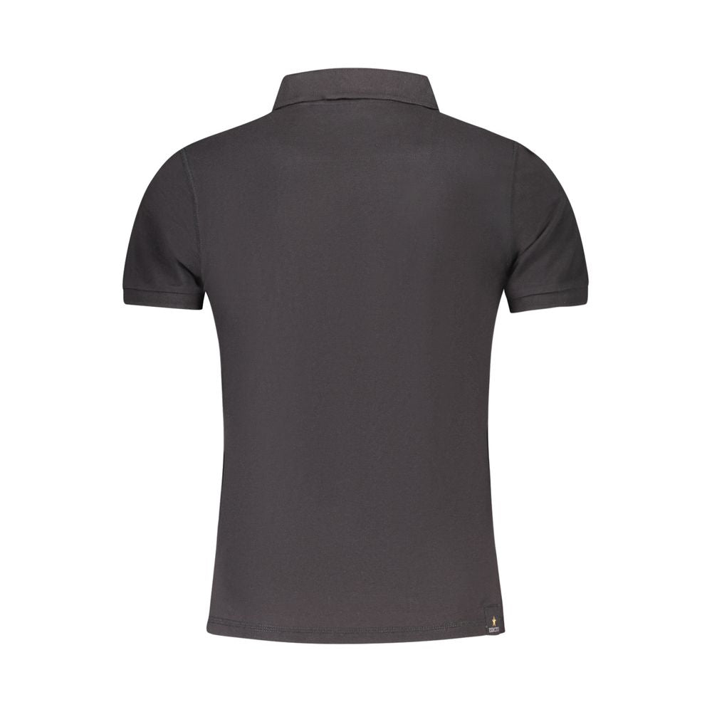 Back view of Accademia Militare Black Cotton Polo Shirt with short sleeves, logo, and 3-button design.