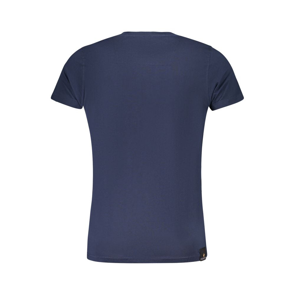 Back view of Accademia Militare Blue Cotton T-Shirt featuring short sleeves and crew neck design