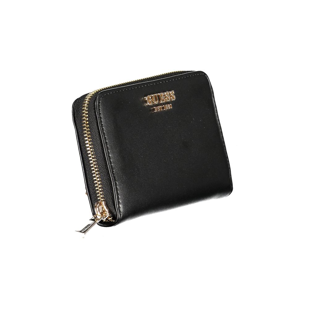 Guess Jeans Black Polyethylene Wallet with zip closure, coin purse, and card spaces.