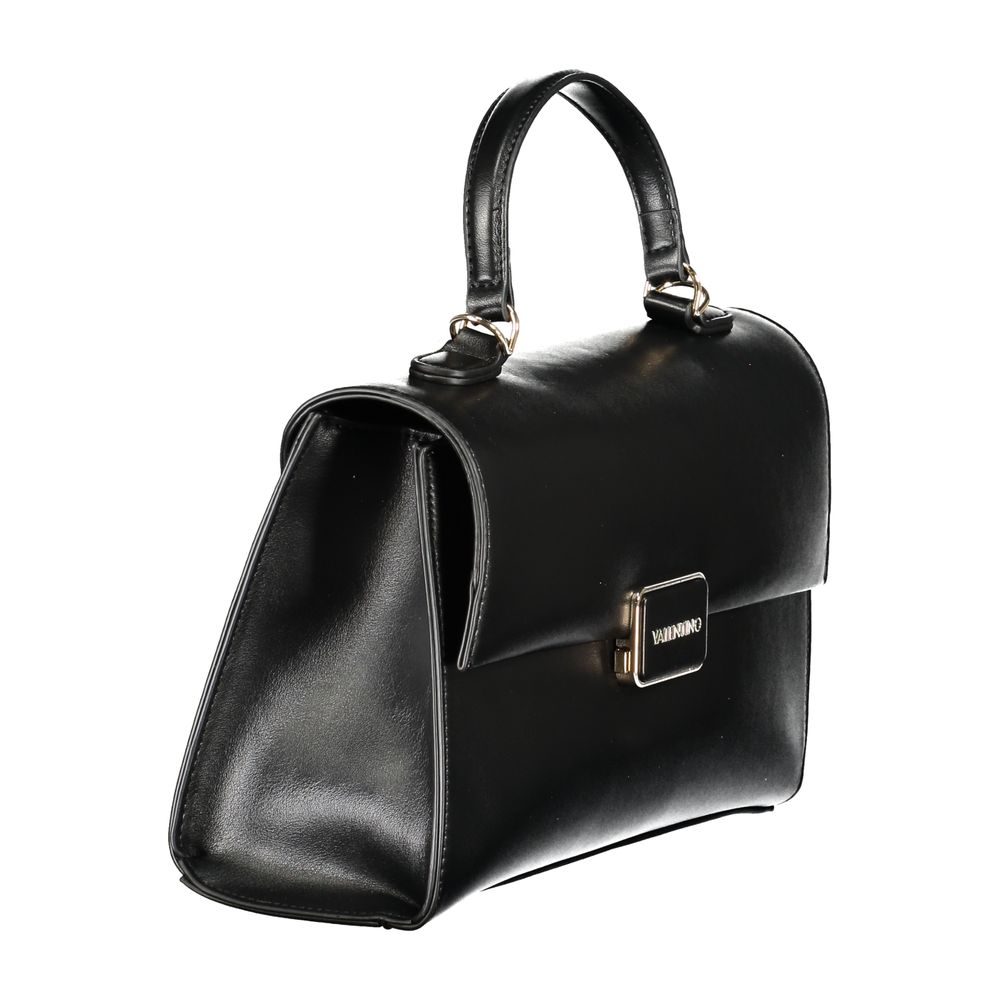 Mario Valentino Black Polyethylene Handbag with handle, shoulder strap, compartments, central pocket, and protective feet.