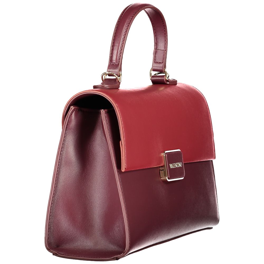 Mario Valentino Red Polyethylene Handbag with handle and strap, two compartments, internal pockets, logo, and snap closure.