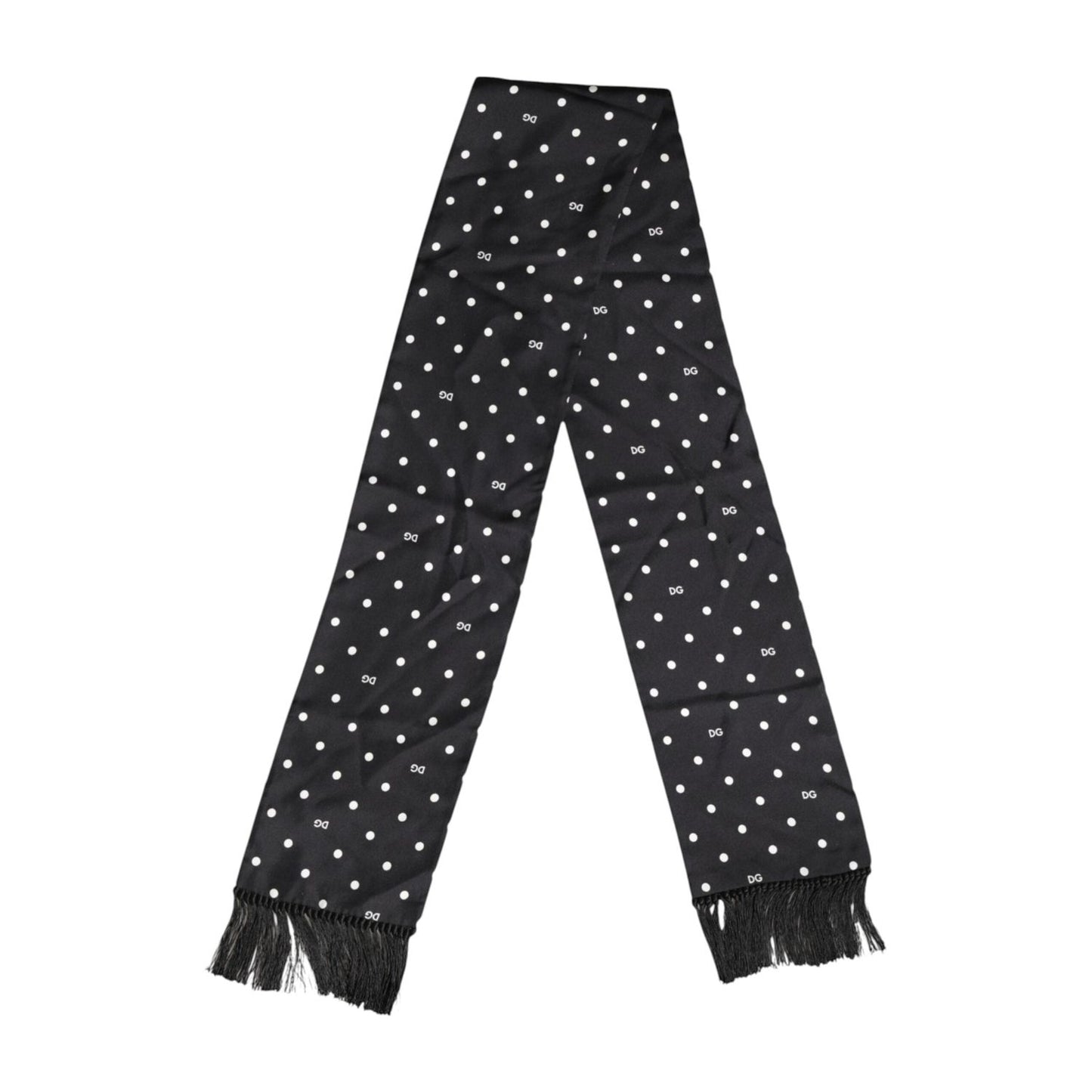 Dolce & Gabbana Black White Polka Dot Fringes Foulard Scarf