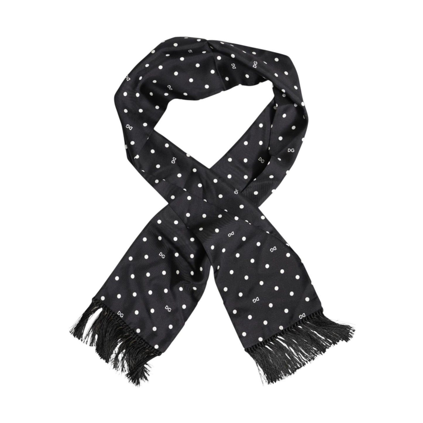 Dolce & Gabbana Black White Polka Dot Fringes Foulard Scarf