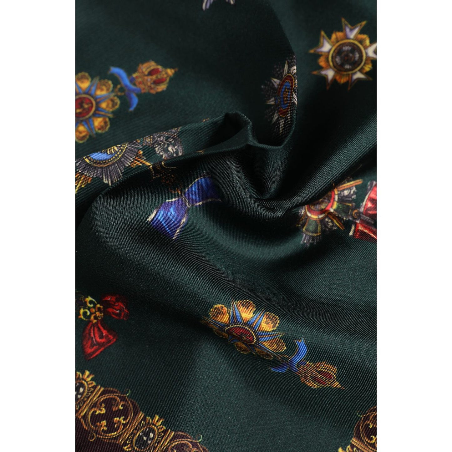 Dolce & Gabbana Green Medals Silk Square Foulard Scarf