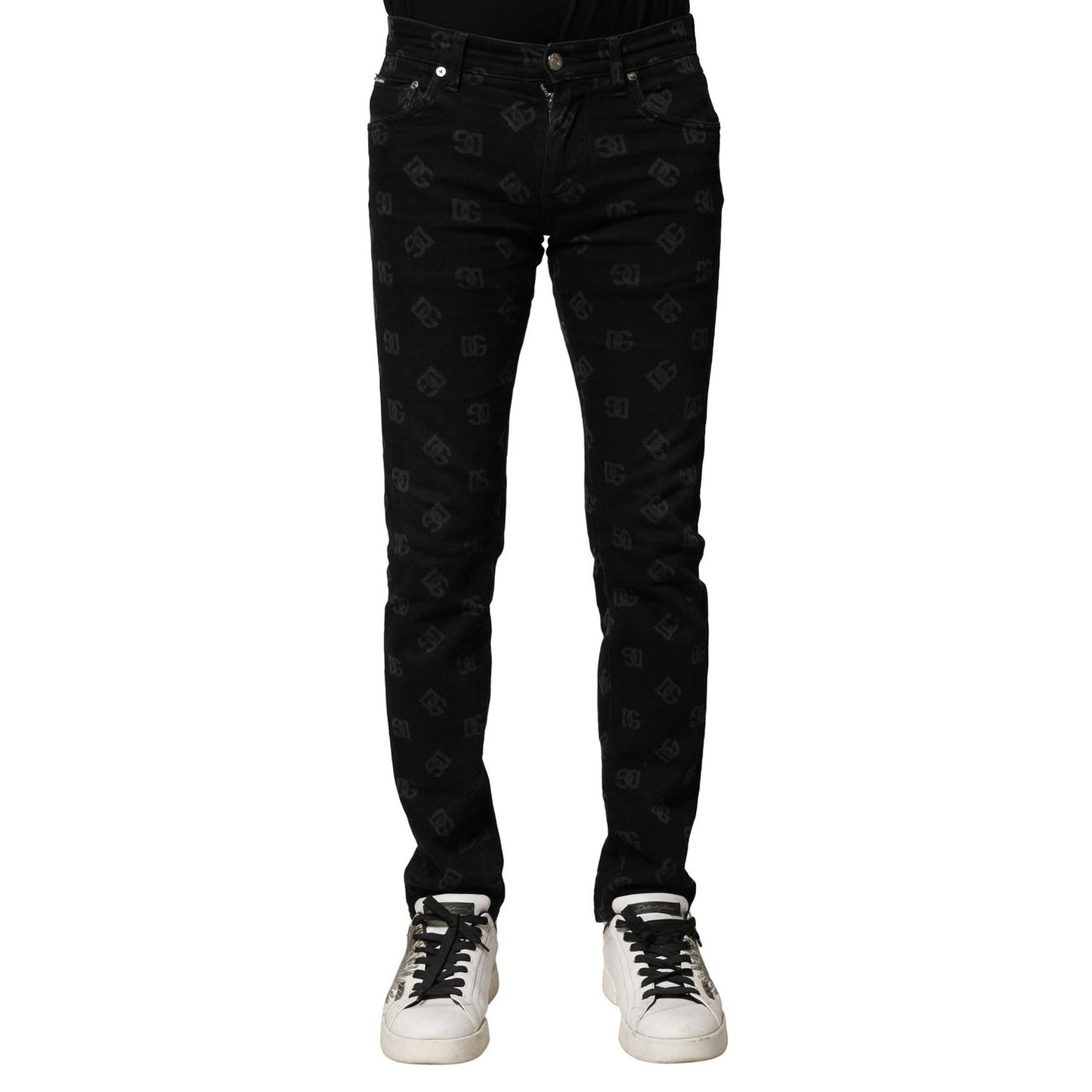 Dolce & Gabbana Black Cotton DG Logo Skinny Men Denim Jeans PAN75910-46