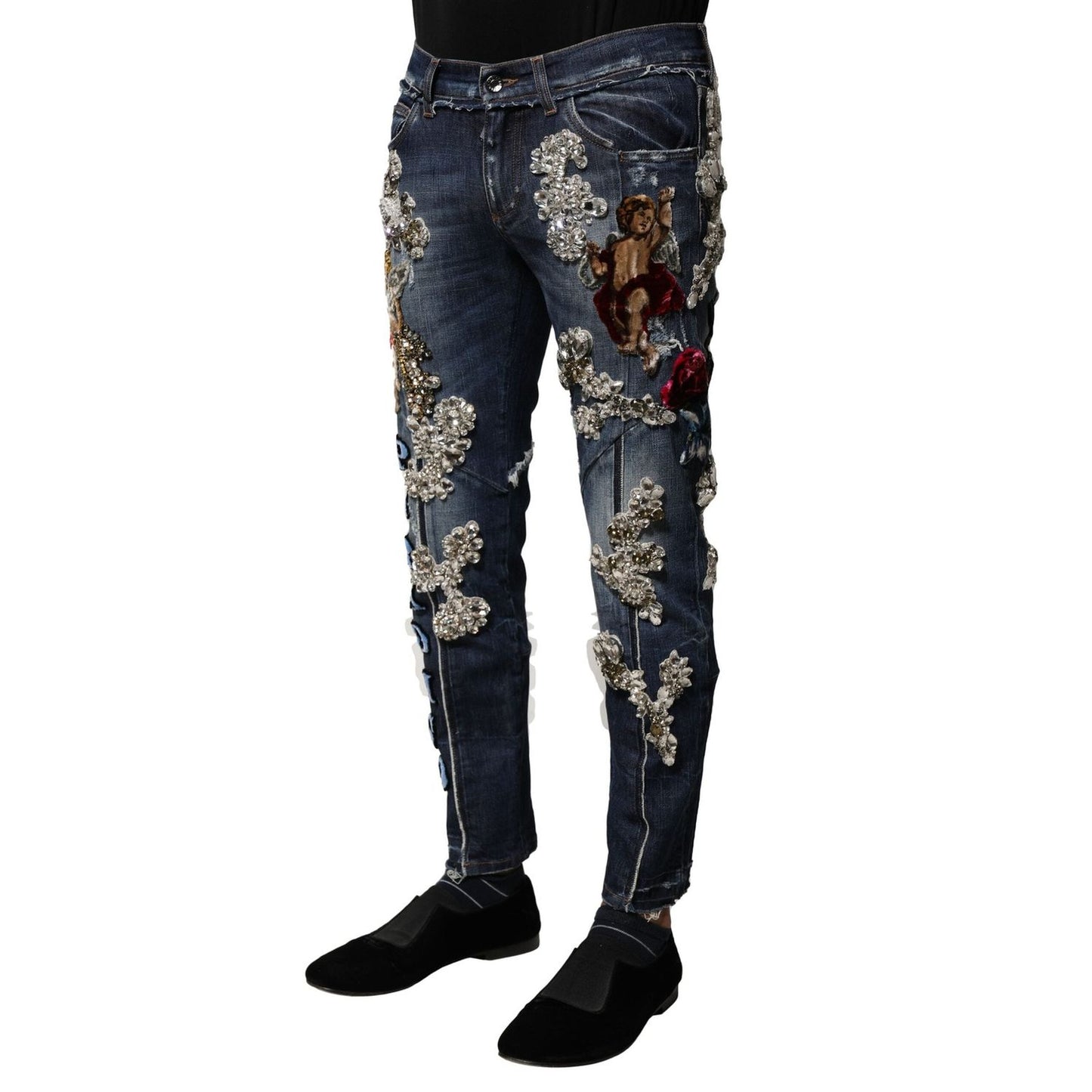 Dolce & Gabbana Blue Cotton Rhinestone Embellish Denim Jeans PAN76445-44