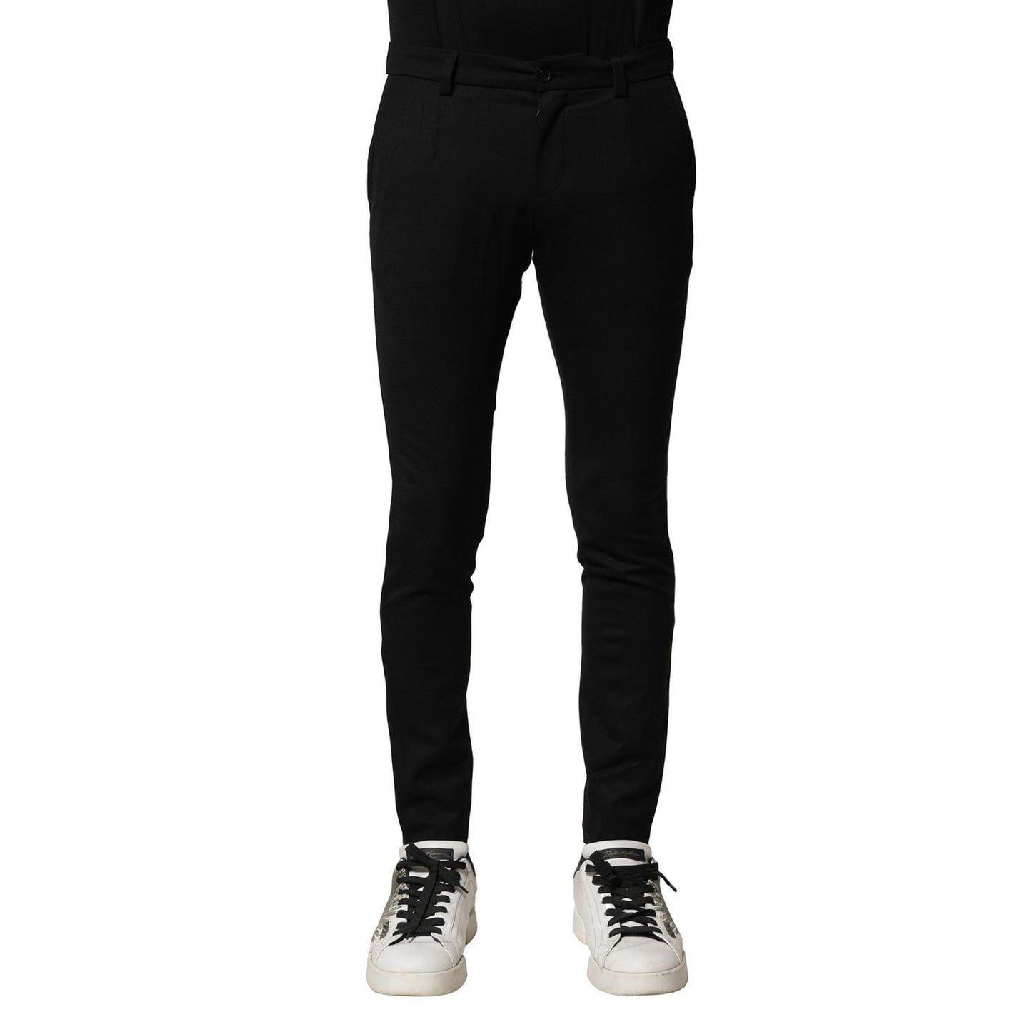 Dolce & Gabbana Black Wool Men Skinny Mid Waist Pants PAN76457-46