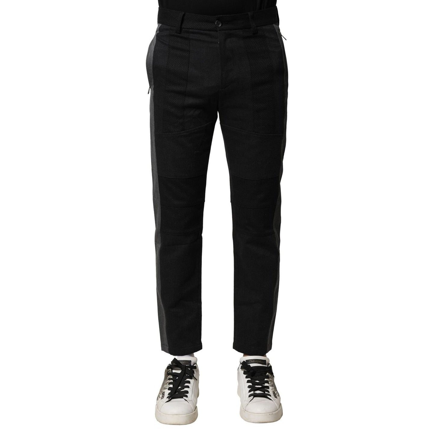 Dolce & Gabbana Black Gray Cotton Tapered Men Pants PAN76478-44