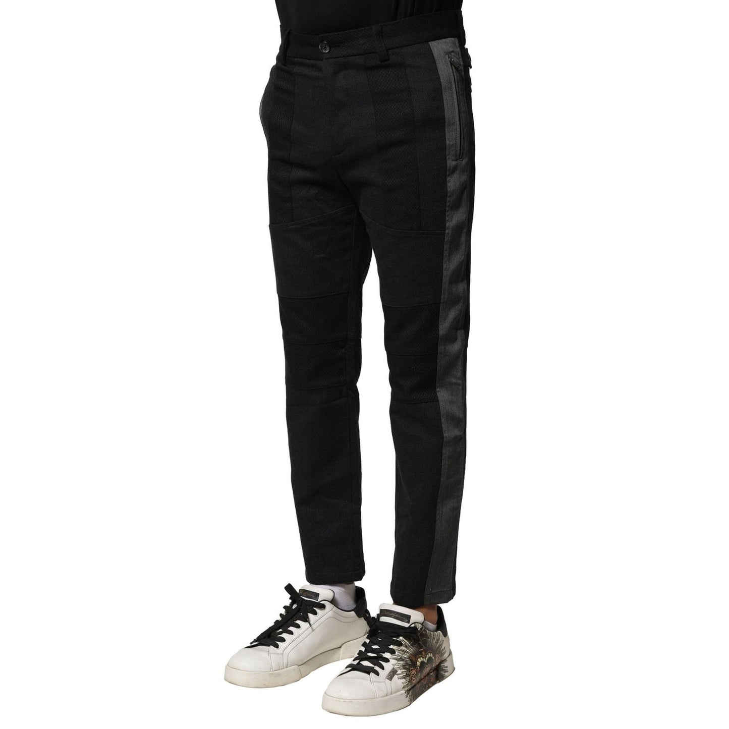 Dolce & Gabbana Black Gray Cotton Tapered Men Pants PAN76478-44