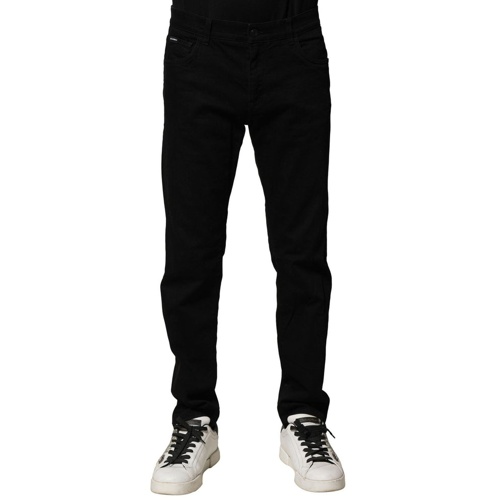 Dolce & Gabbana Black Cotton Tattered Slim Fit Men Denim Jeans PAN76521-50