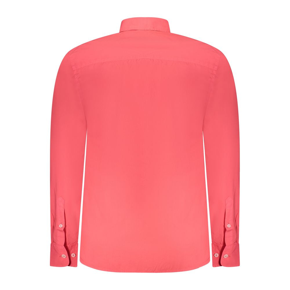 Back view of North Sails Red Cotton Shirt with long sleeves, button-down collar, and ocean positive embroidery logo.