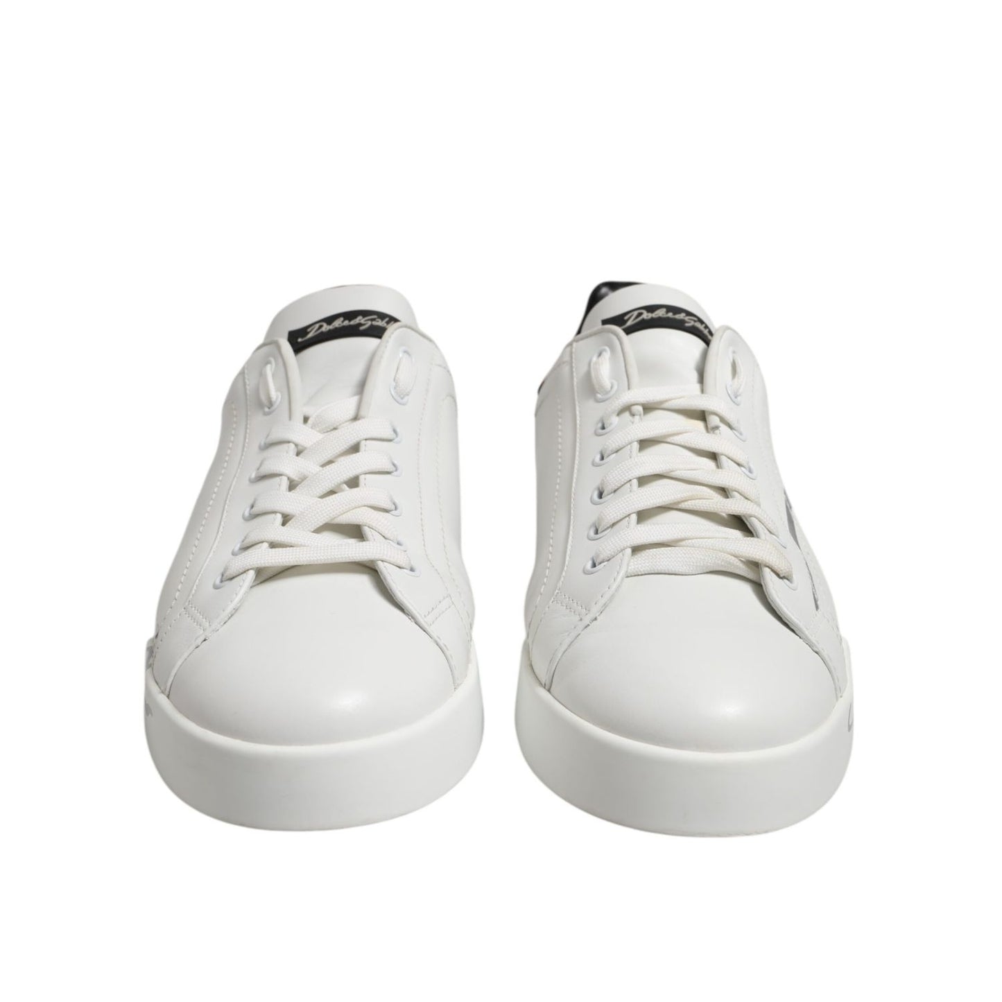 Dolce & Gabbana White Black Logo Low Top Leather Sneakers Shoes