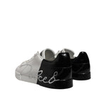 Dolce & Gabbana White Black Logo Low Top Leather Sneakers Shoes