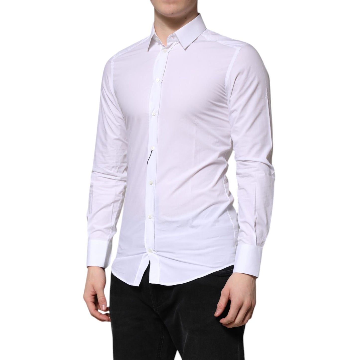 Dolce & Gabbana White Cotton GOLD Long Sleeves Formal Shirt