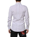 Dolce & Gabbana White Blue Striped Cotton GOLD Formal Shirt