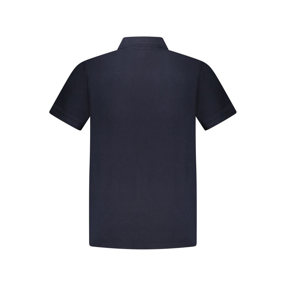 Back view of Hugo Boss Blue Cotton Polo Shirt, featuring short sleeves and collar.