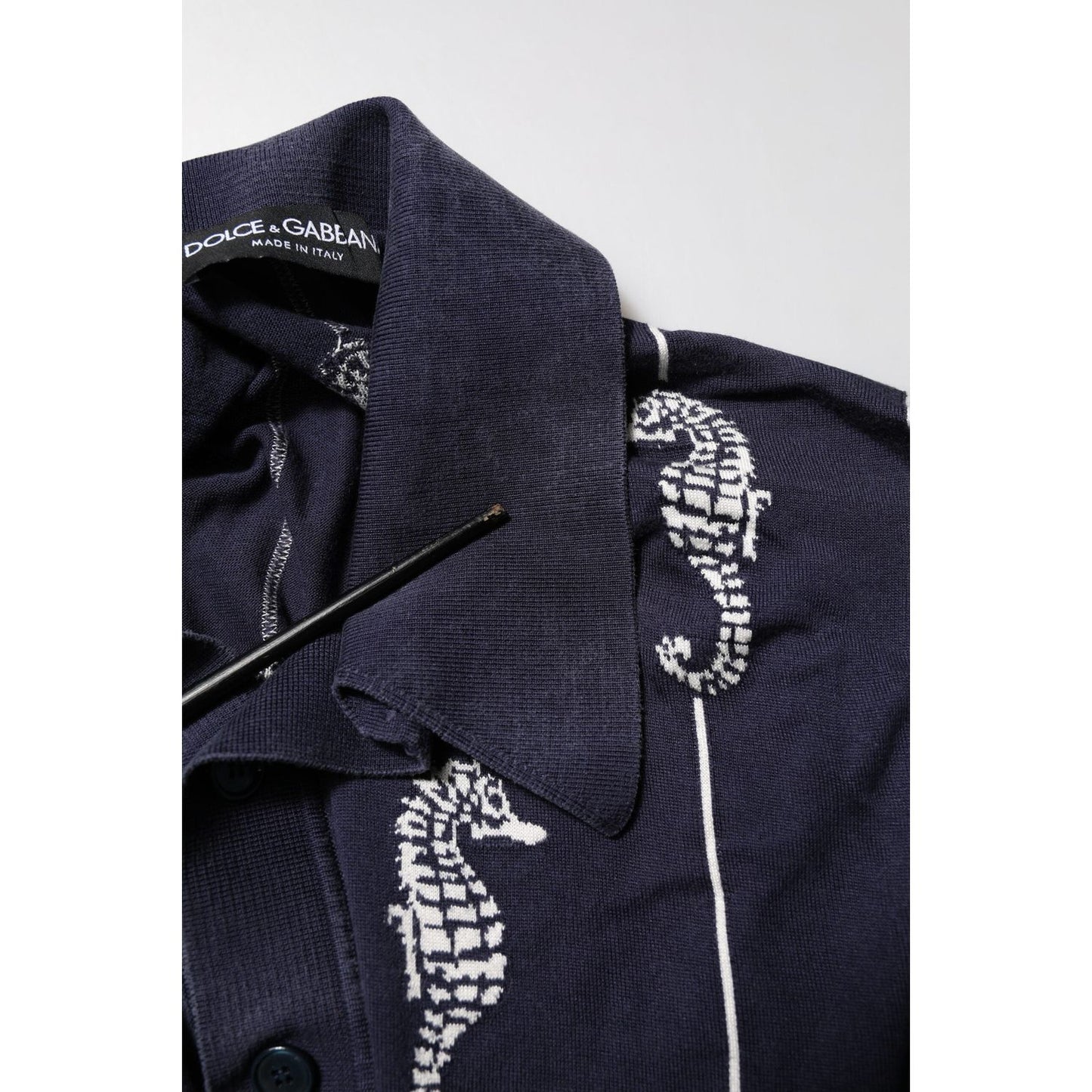 Dolce & Gabbana Dark Blue Sea Horse Collared Polo T-shirt TSH906970-56